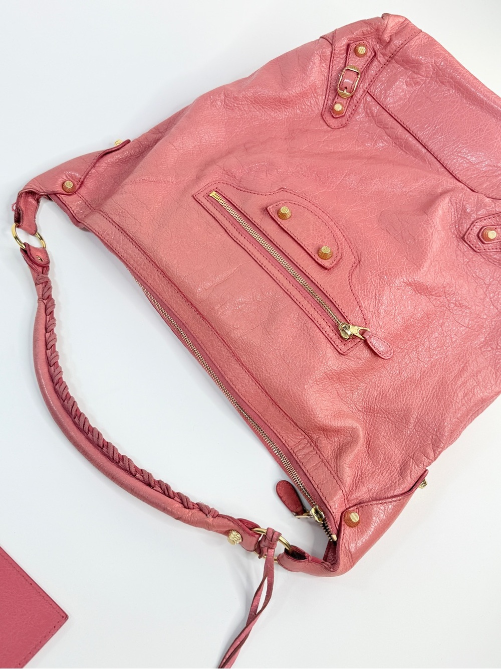 Auth Balenciaga Pink Leather Shoulder Hobo Bag motorcycle giant city hardware - Picture 7 of 15